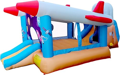 Miniatura 4 de WELLFUNTIME Casa inflable de rebote con doble tobogán, castillo de salto con ventilador y borde de baloncesto, juego objetivo, trampolín grande