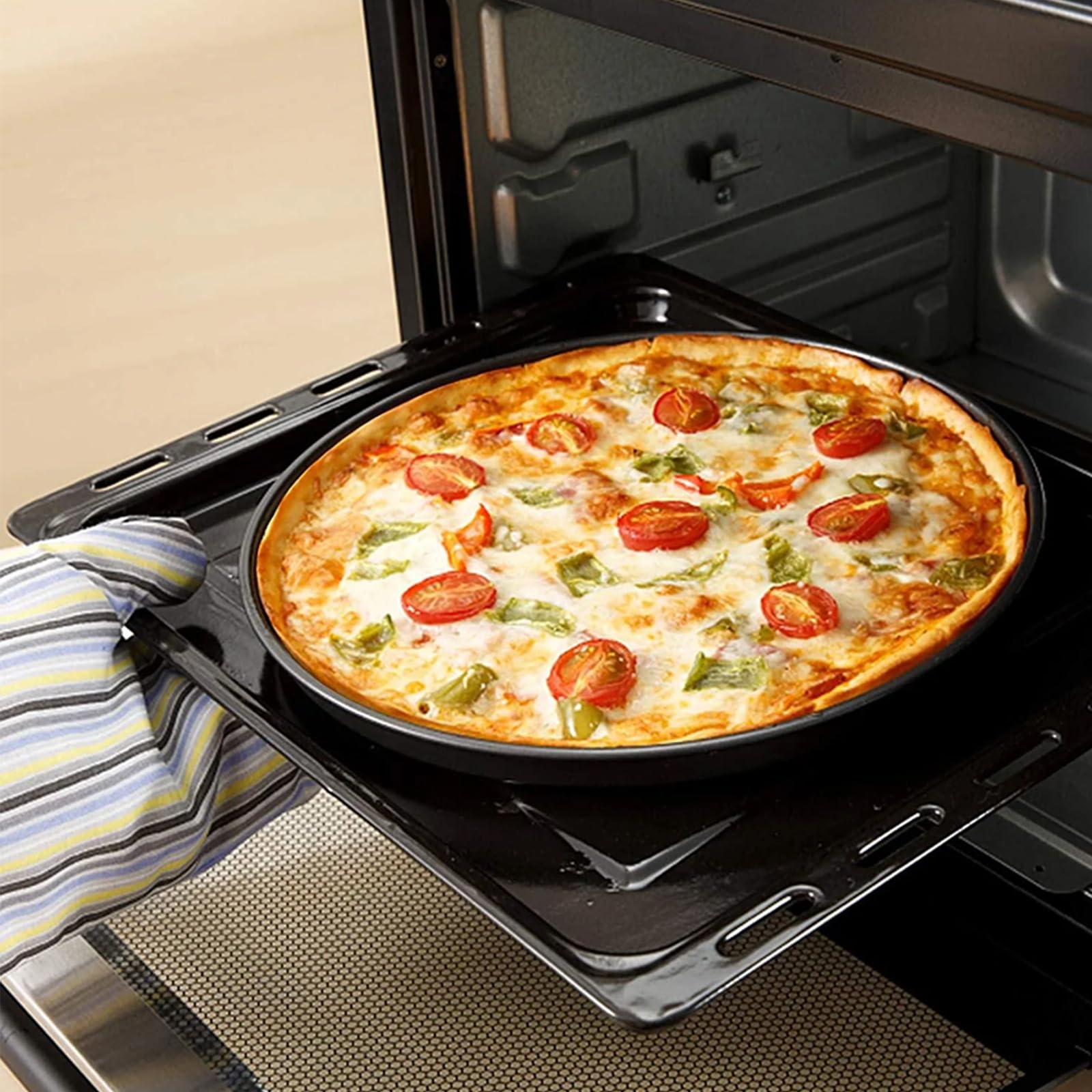 Confezione da 6 teglie per pizza, 30 cm, rotonde, antiaderente, in acciaio al carbonio, teglia da forno per pizza da forno