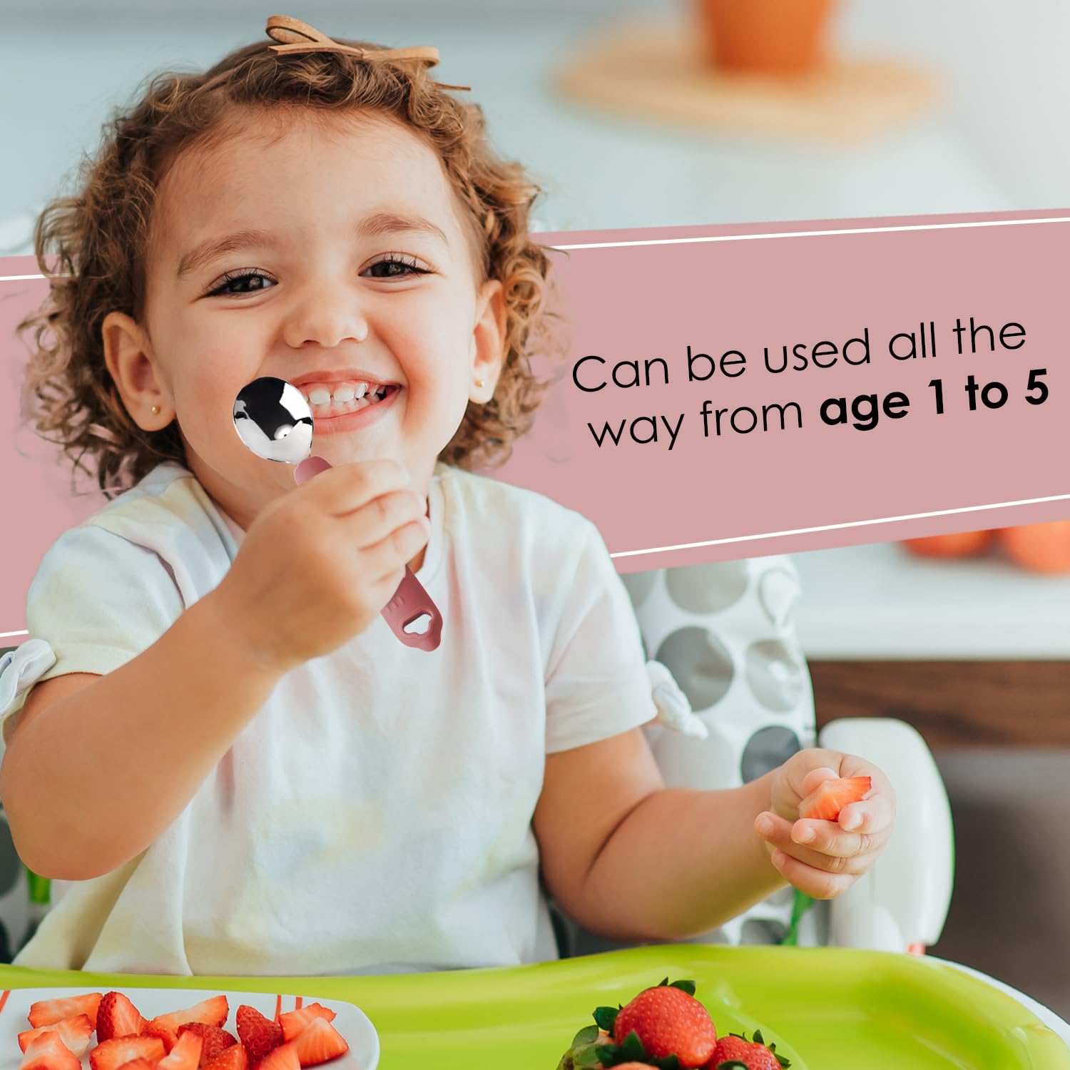 Cubkins Steel Head Spoon for Babies with Soft Silicone Handle | Non Toxic, Food Safe and BPA Free | Washable and Reusable (Raspberry) - Image 4 thumbnail