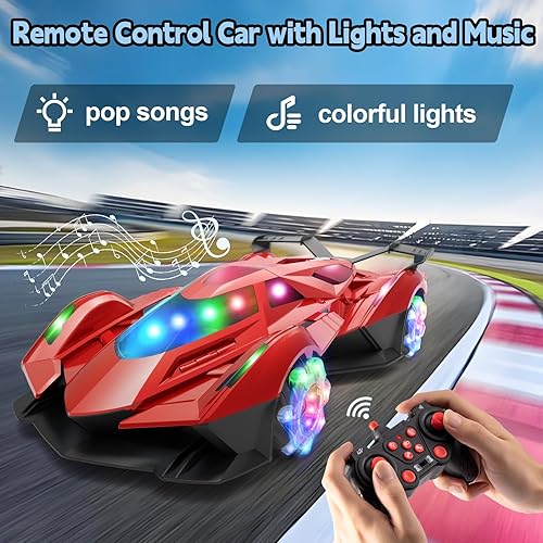Miniatura 2 de SASBSC Coche de control remoto para niños 4-7, 8-12, autos a control remoto con rotación de 360, aerosol, música y luces 112, auto recargable a