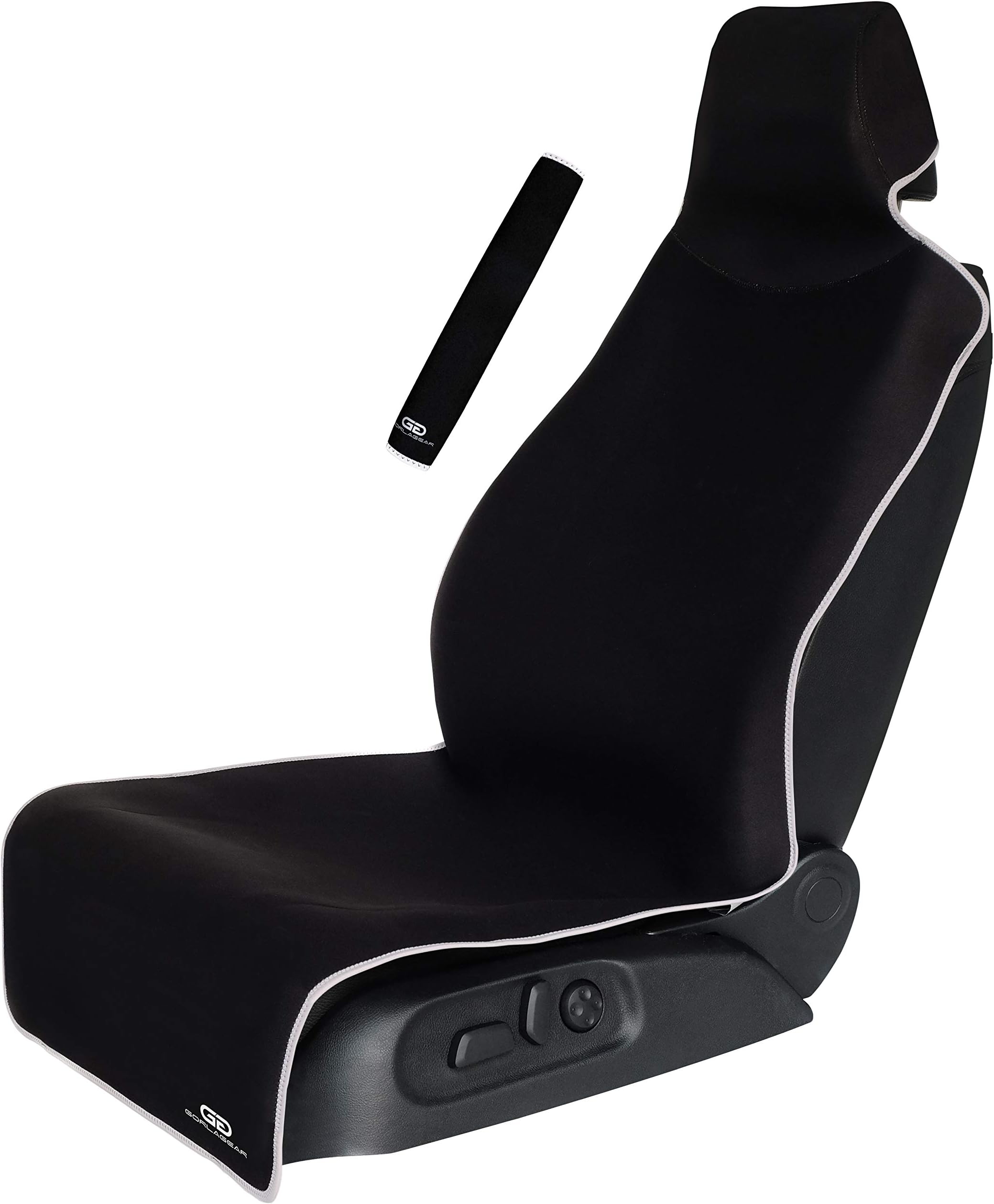 Premium Black Universal Fit Waterproof/Sweatproof Car Seat Cover-Protector with Free Seat Belt Protector - Best Non-Slip Neoprene Automobile Seats Protector - Perfect for Gym, Beach, Running, Pets!