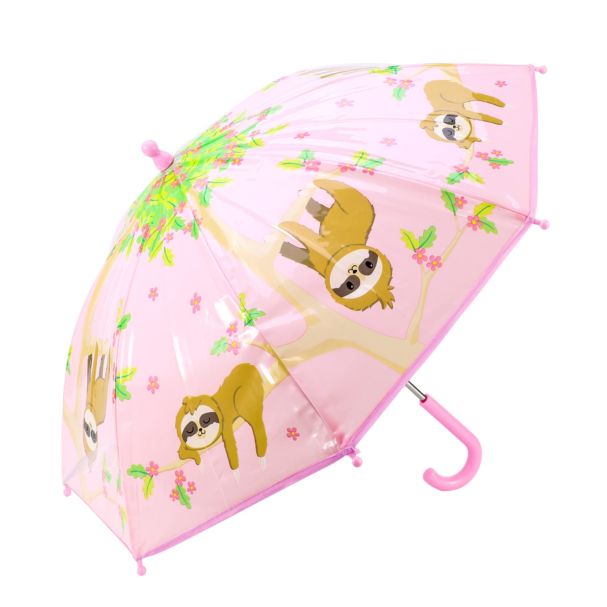 Hartom Girls Sloth Kids Umbrella, Pink Lightweight Windproof Umbrella For And Boys, 65Cm Clear Poe Canopy With Easy Grip Hook Handle, Small & Compact, For Toddlers And Children