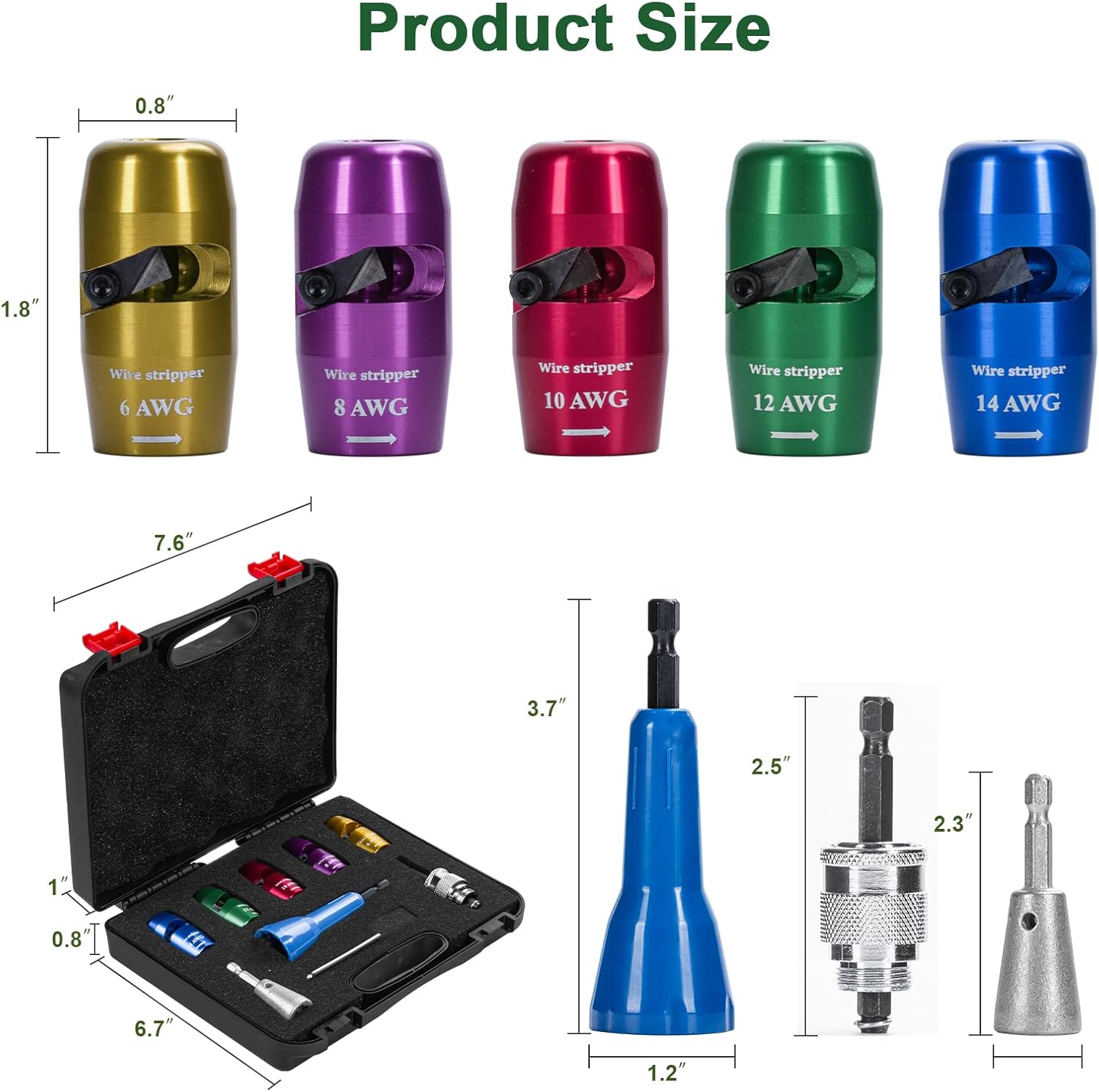 Wire Stripper Twister Tool for Drill 8 in 1 Electric Power Drill Wire Nut Twister Stripper with 1/4" Chuck for 6/8/10/12/14 AWG US Cable Pro Quick Stripping Spin Connectors Socket Twisting Wiring Tool