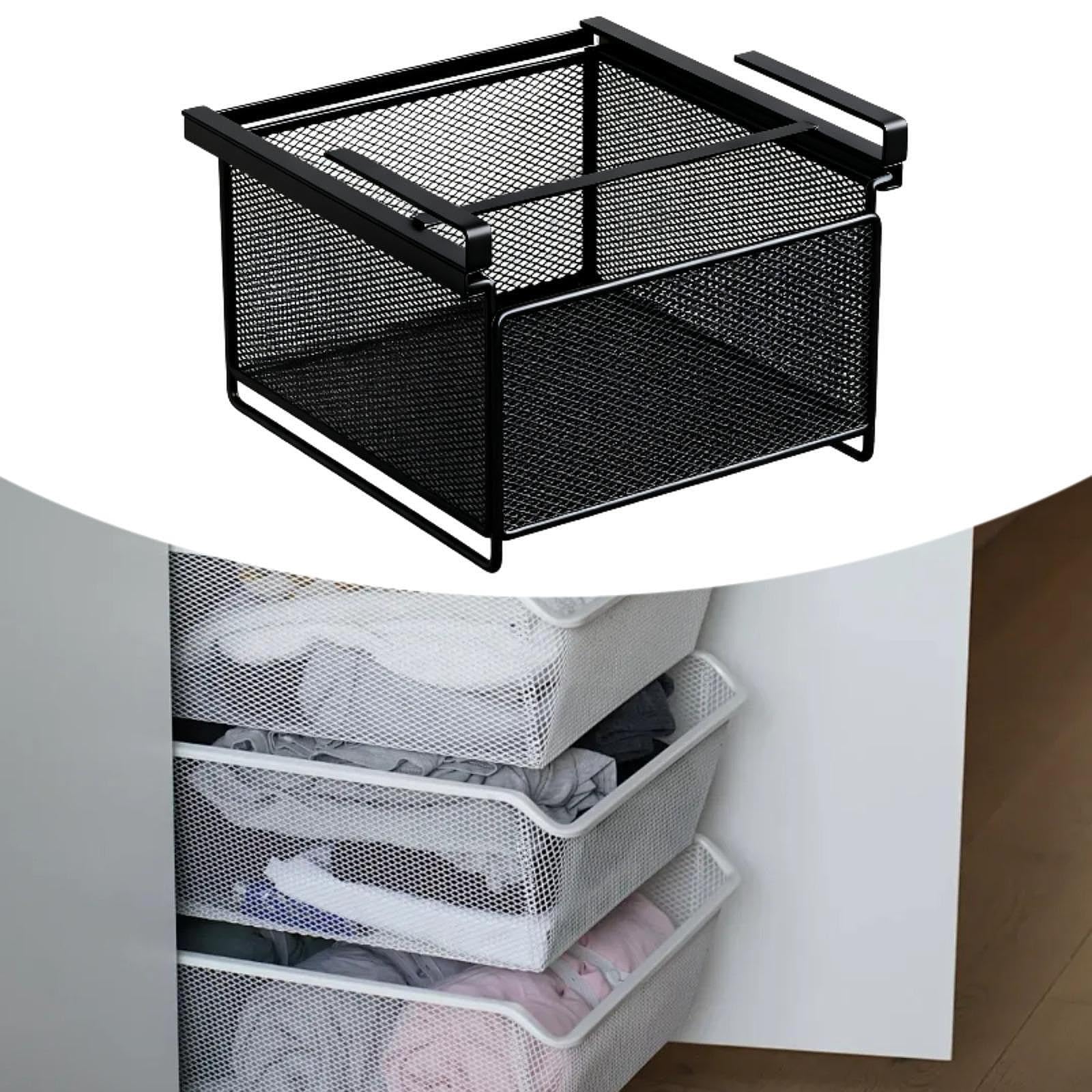 Organizzatore Cassetto Sottoscritto Cestino Sospeso Metallo Porta Calzini Intimo Cinture Pratico Scorrevole Meccanismo Estraibile Adatto per Camera Da, Nero, L