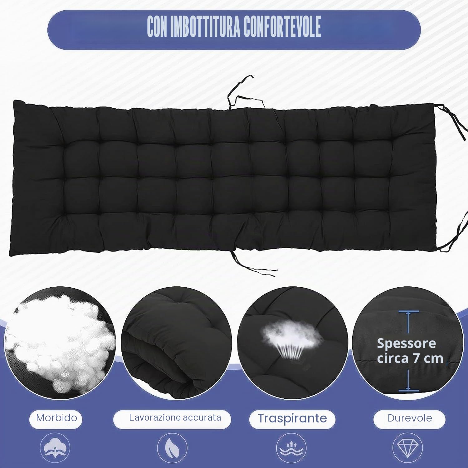 Sedia a Sdraio Pieghevole da Giardino, Nessuna Installazione, con Supporto per Bevande, Sdraio Relax con Cuscino, Traspirante, per Patio, Giardino, Sedie da Campeggio (Nero, 72cm)