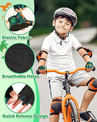 Miniatura 5 de RIGWARL Guantes de bicicleta para niños de 2 a 9 años, guantes sin dedos para niños con cojín protector, guantes de entrenamiento ajustables para