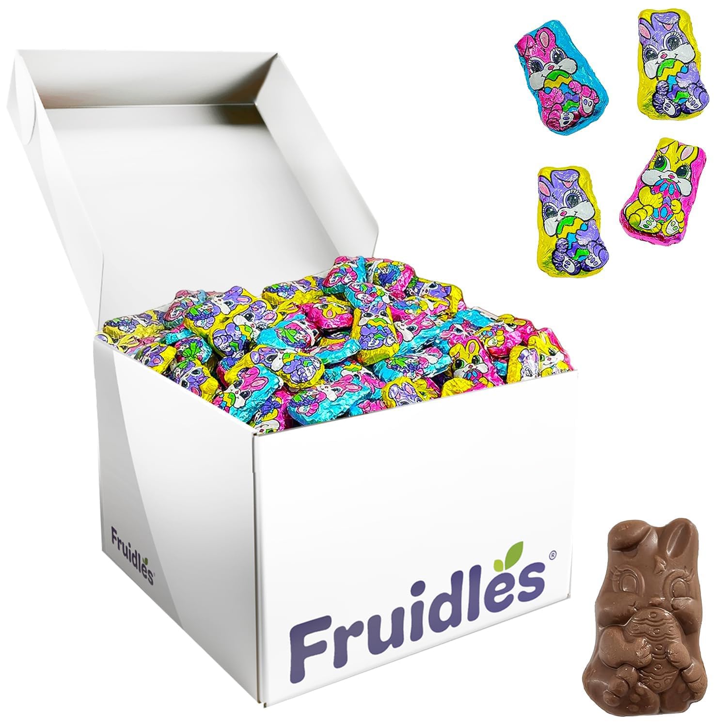 Fruidles Easter Milk Chocolate Bunnies 5 Pounds In Easter Gift-Box, Smooth & Creamy Party Bag Fillers, Individually Wrapped Multicolor Foils