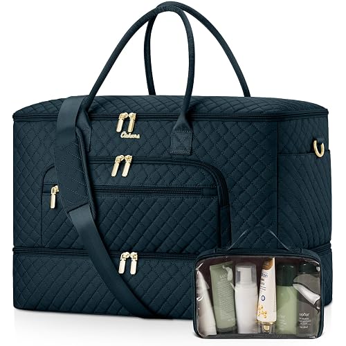Travel Duffle Bag, Wide Open Large Weekender Bag for Women with Shoe Compartment, Carry on Overnight Bags with Toiletry Bag, Hospital Bag for Women Labor Delivery (Peacock Blue)