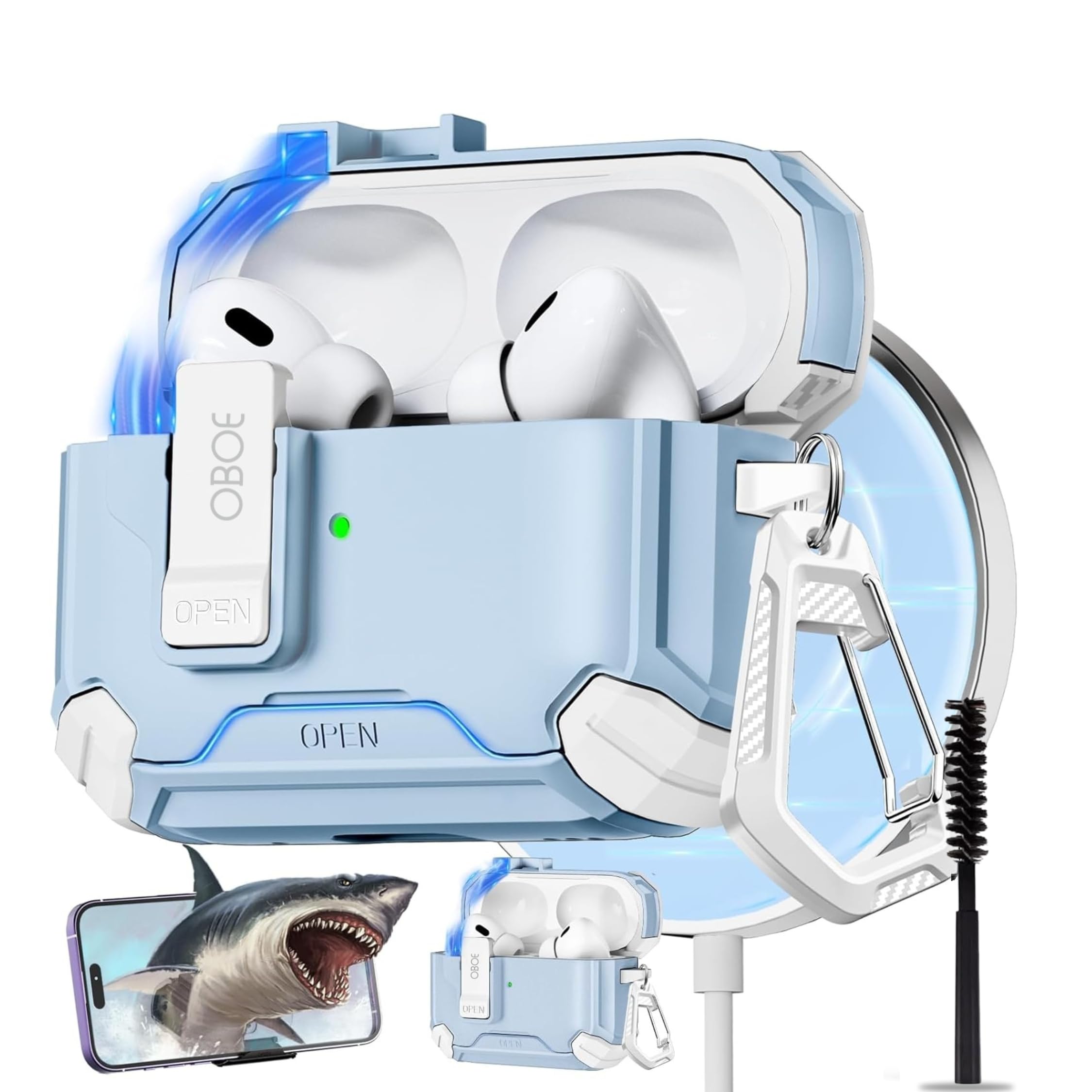 Oboe Tough Case 'Compatible with' Apple Airpods Pro 3 Case Magsafe Ready with Phone Stand, Full Protection Cover, Magnetic Lock & Keyring (Sky Blue) [AIRPODS & Charging CASE NOT Included]-image-8