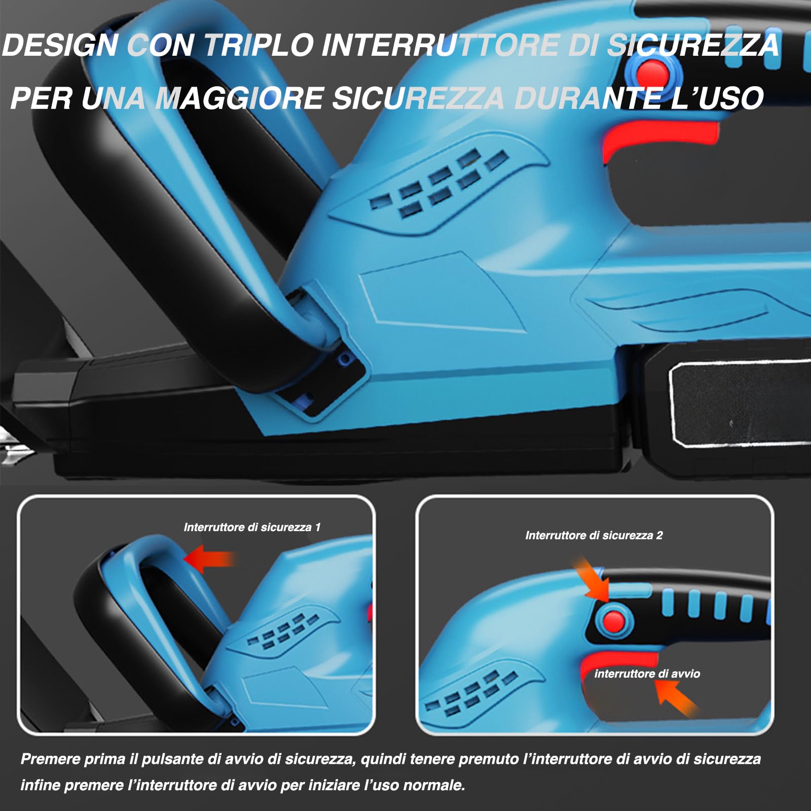 VOLTIX Cortasetos eléctrico a batería de 21 V, desbrozadora y cortabordes recargable de iones de litio, cuchillas de acero inoxidable, funda protectora y batería incluida, ideal para mantenimiento