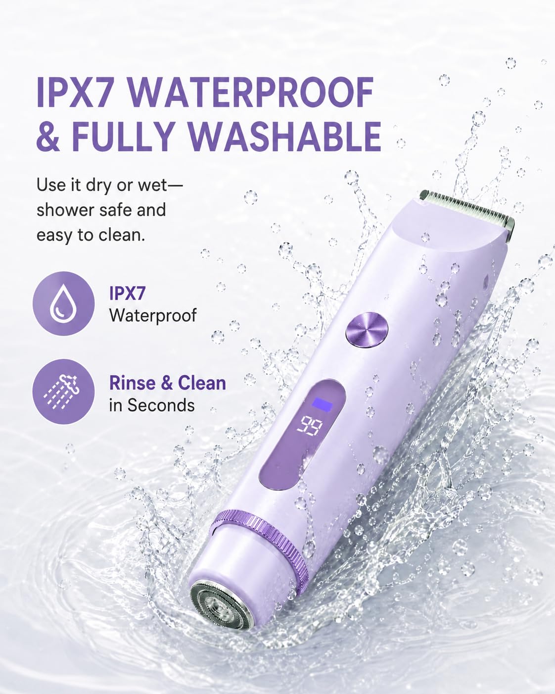 2-in-1 Bikini Trimmer for Women - USB-C Fast Charging, 90-Min Runtime, Rechargeable & Waterproof Electric Razor, Dual Head for Bikini, Face & Body