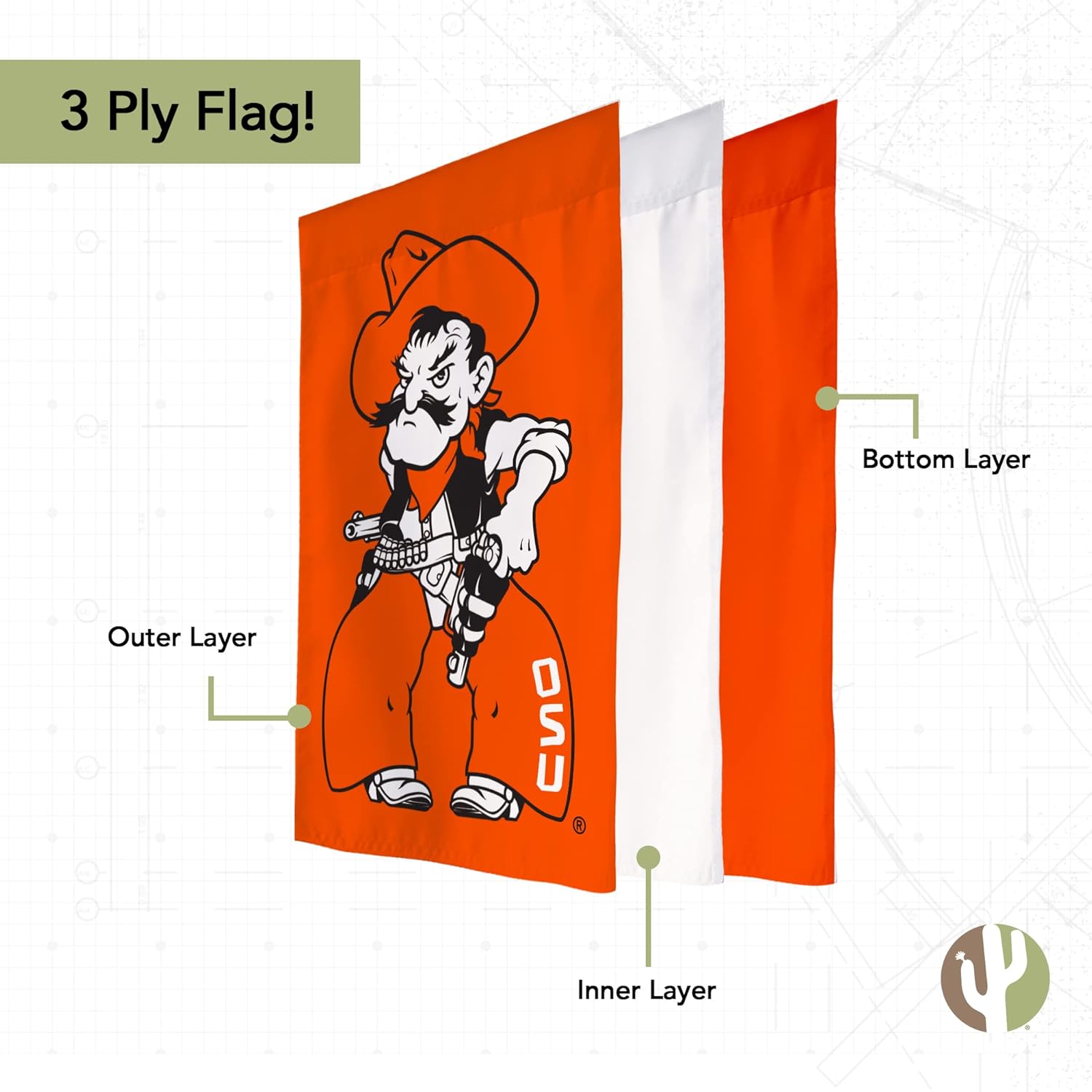 Desert Cactus Oklahoma State University OSU Garden Flag – 19 x 12 inch Oklahoma State Cowboys Banner, For Outdoor Display and Events (Design j) - Image 3