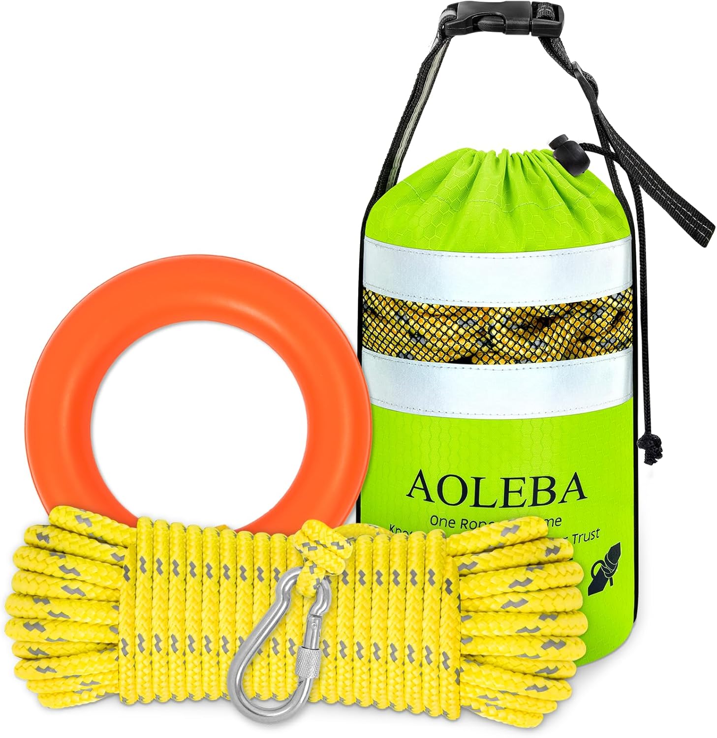 AOLEBA Water Rescue Throw Bag, Throwable Device with 8MM Reflective Throw Line,Tensile Strength Up to 1900Lbs Boating Equipment, Emergency Water Bag Safety Equipment for Kayaking Rafting