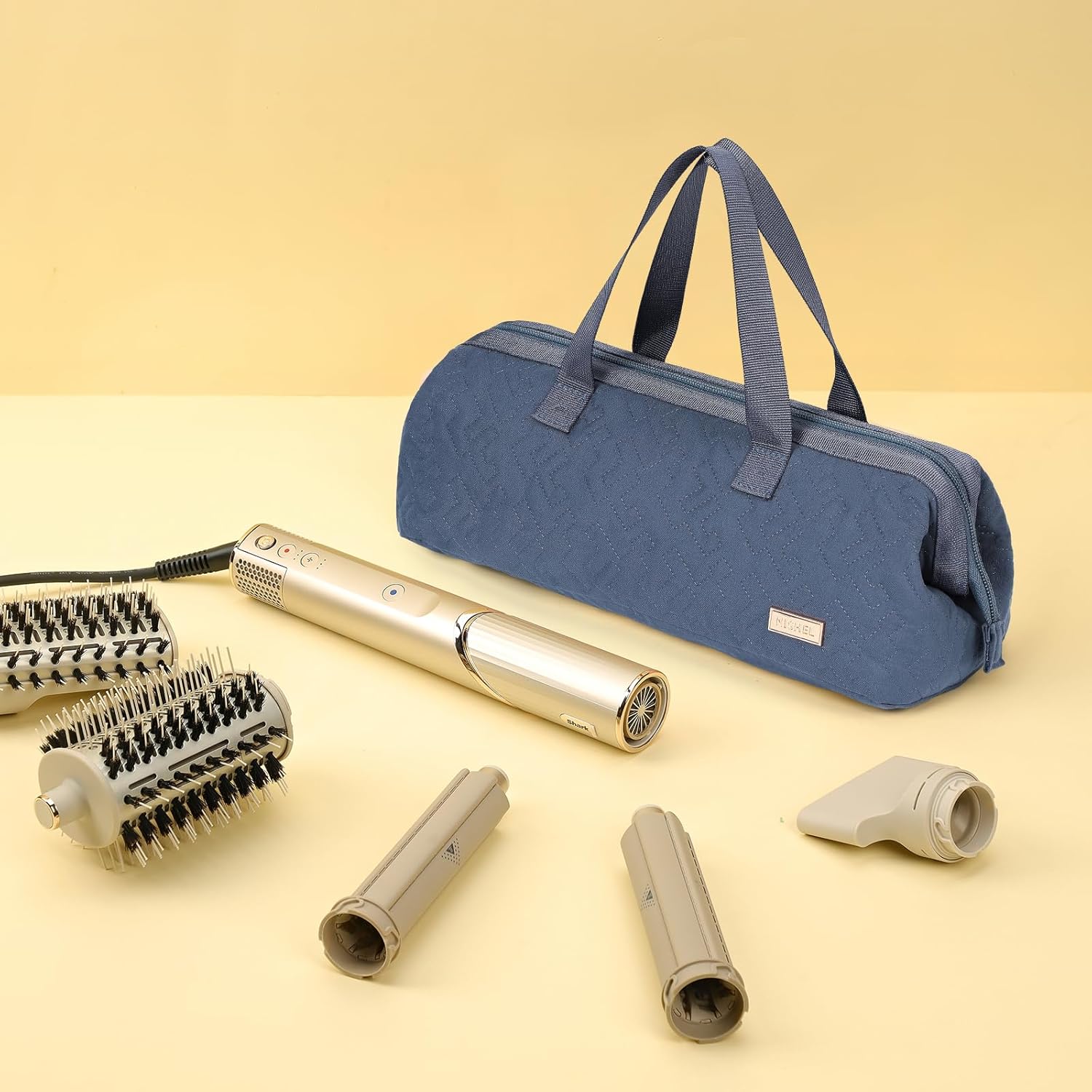 NISHEL Hair Tools Travel Carrying Bag, Portable Hair Air Wrap Dryer Case, Hair Dryer/Curling Iron/Airstraight Attachment Organizer, Aegean-Blue - Image 7