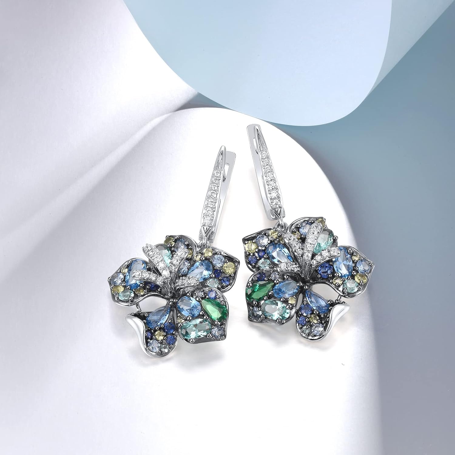 Santuzza Sterling Silver Gemstone Flower Earrings for Women - Image 3