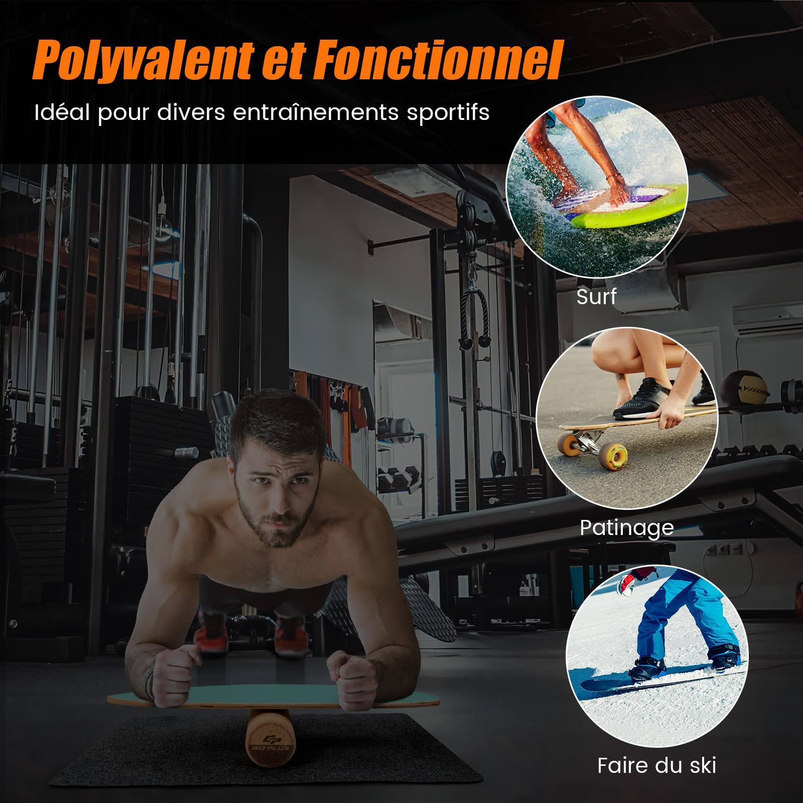 COSTWAY Planche d’Équilibre en Bois avec Rouleau
