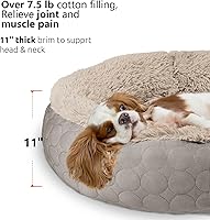 Vista 5 de HACHIKITTY Dog Bed, Orthopedic, Round, X-Large, Taupe (30x24x16in), for Medium Large Dogs & Cats, Cooling Warming, Polyester, Hypoallergenic