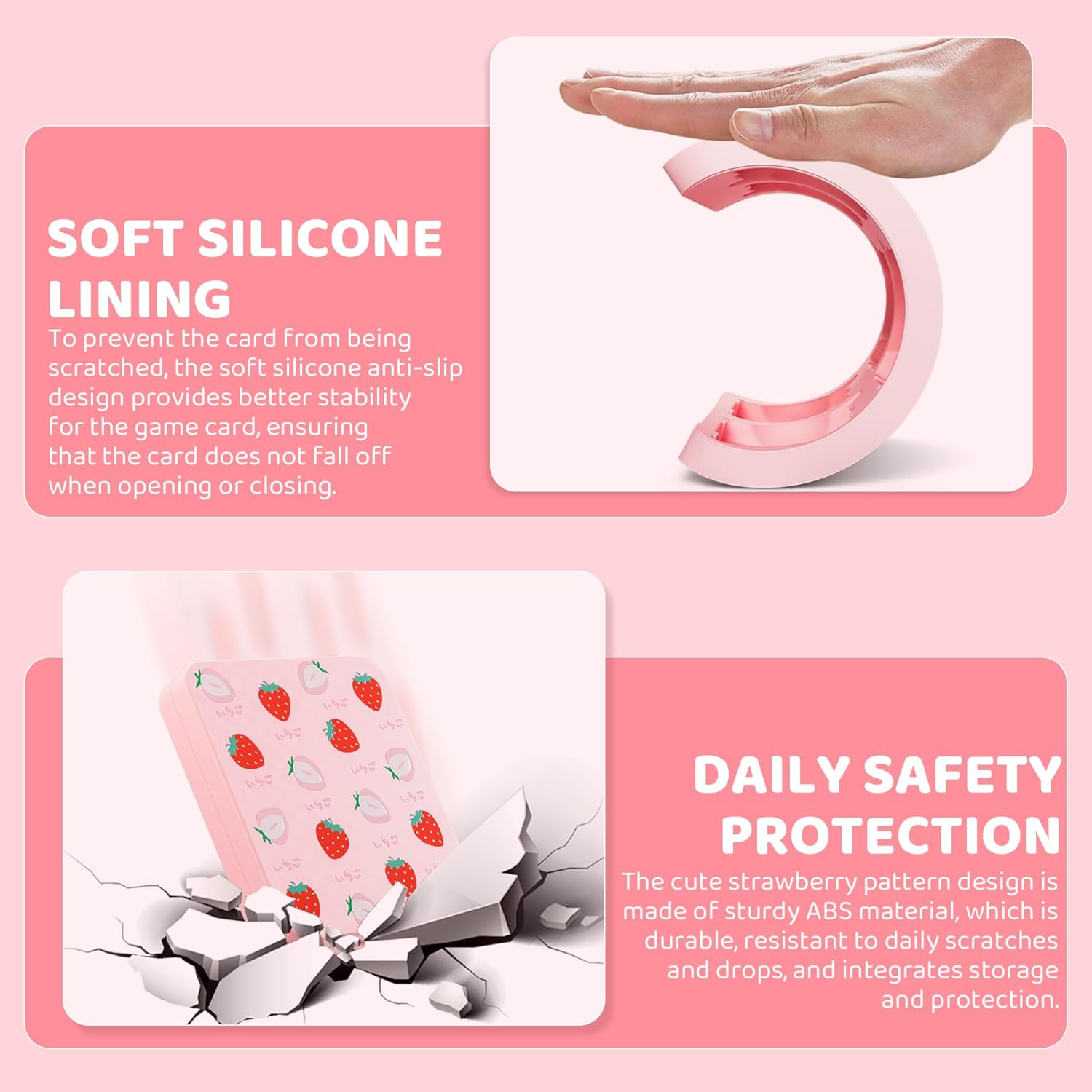 PAWDIARY Pink Switch 2 Game Card Case, Hardshell Compact Switch 2 Game Card Holder for 12 Slots New Switch Game Cards and 12 Slots SD Cards Storage, Cute Strawberry Design Switch 2 Cartridge Case - Image 5