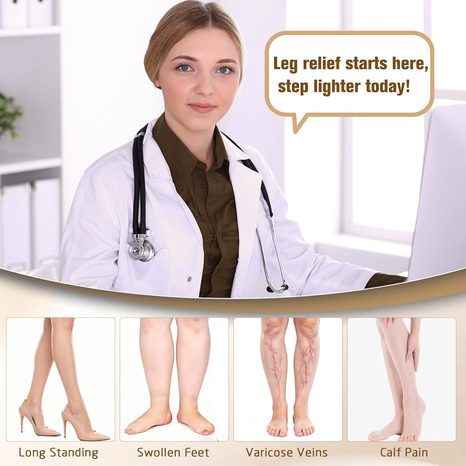 Thigh High 20-30mmHg Compression Stocking, Closed Toe Compression Socks for Women & Men Circulation with Silicone Dot Band-Ideal for Athletic, Medical, Travel Use - Image 2