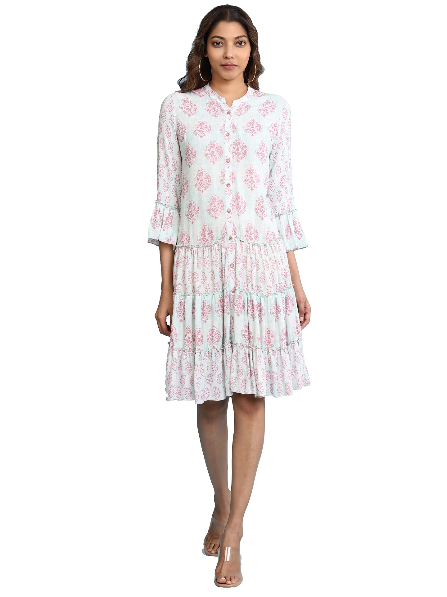 Aarke Ritu KumarBand Collar Full Sleeve Printed Tiered Dress