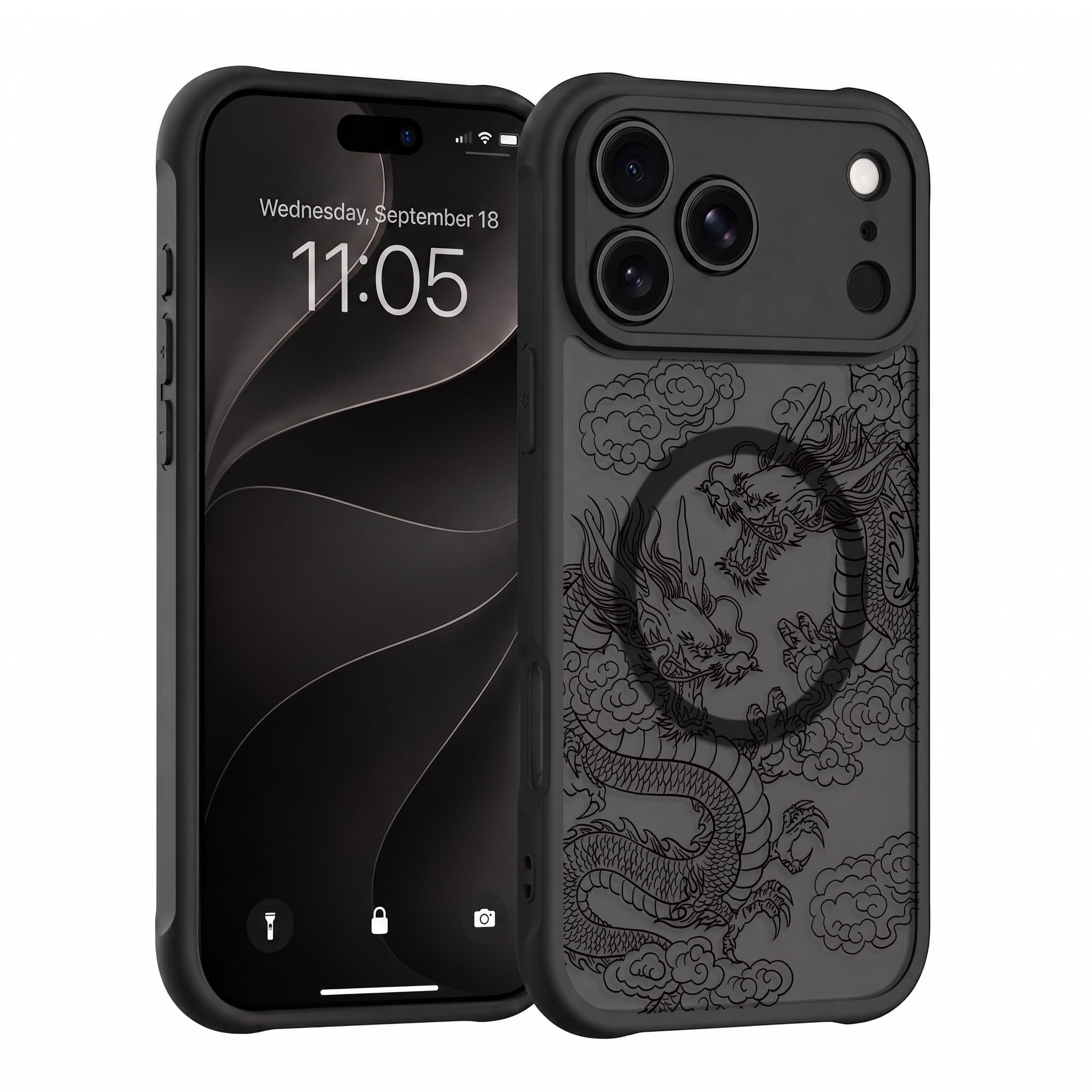 per iPhone 12 Pro Custodia estetica nera, drago