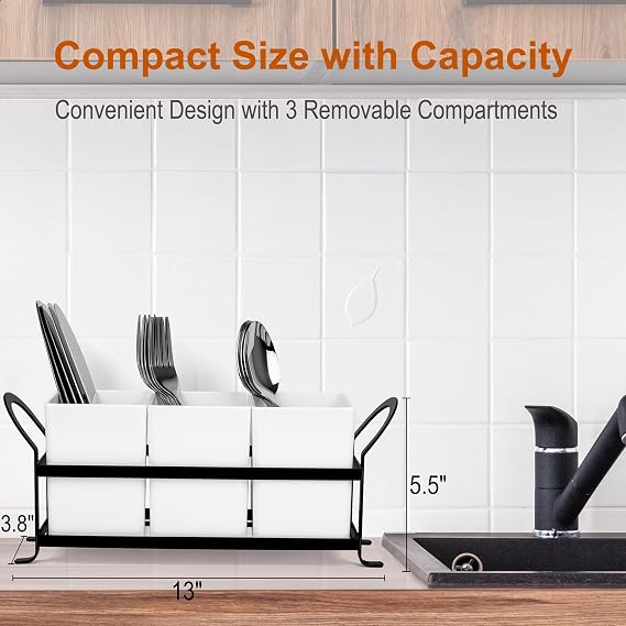 Czlizdyt Cutlery Holder with Drain Holes, Silverware Caddy for Party Countertop, 3pcs Bins Set Utensil Holders for Spoon and Fork, White