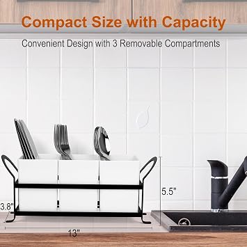 Czlizdyt Cutlery Holder with Drain Holes, Silverware Caddy for Party Countertop, 3pcs Bins Set Utensil Holders for Spoon and Fork, White