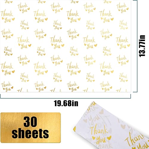 Miniatura 3 de MR FIVE Papel de seda dorado de agradecimiento a granel, 20 x 14 pulgadas, papel de seda dorado de agradecimiento para embalaje, bolsas de regalo,