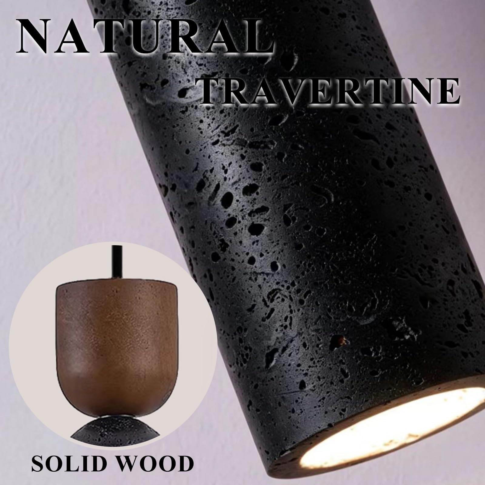 Aplique de pared de travertino, lámpara de pared de mármol | Lámpara de pared estilo wabi-sabi japonés con pantalla de piedra Natural for mesita de noche, dormitorio(Black)