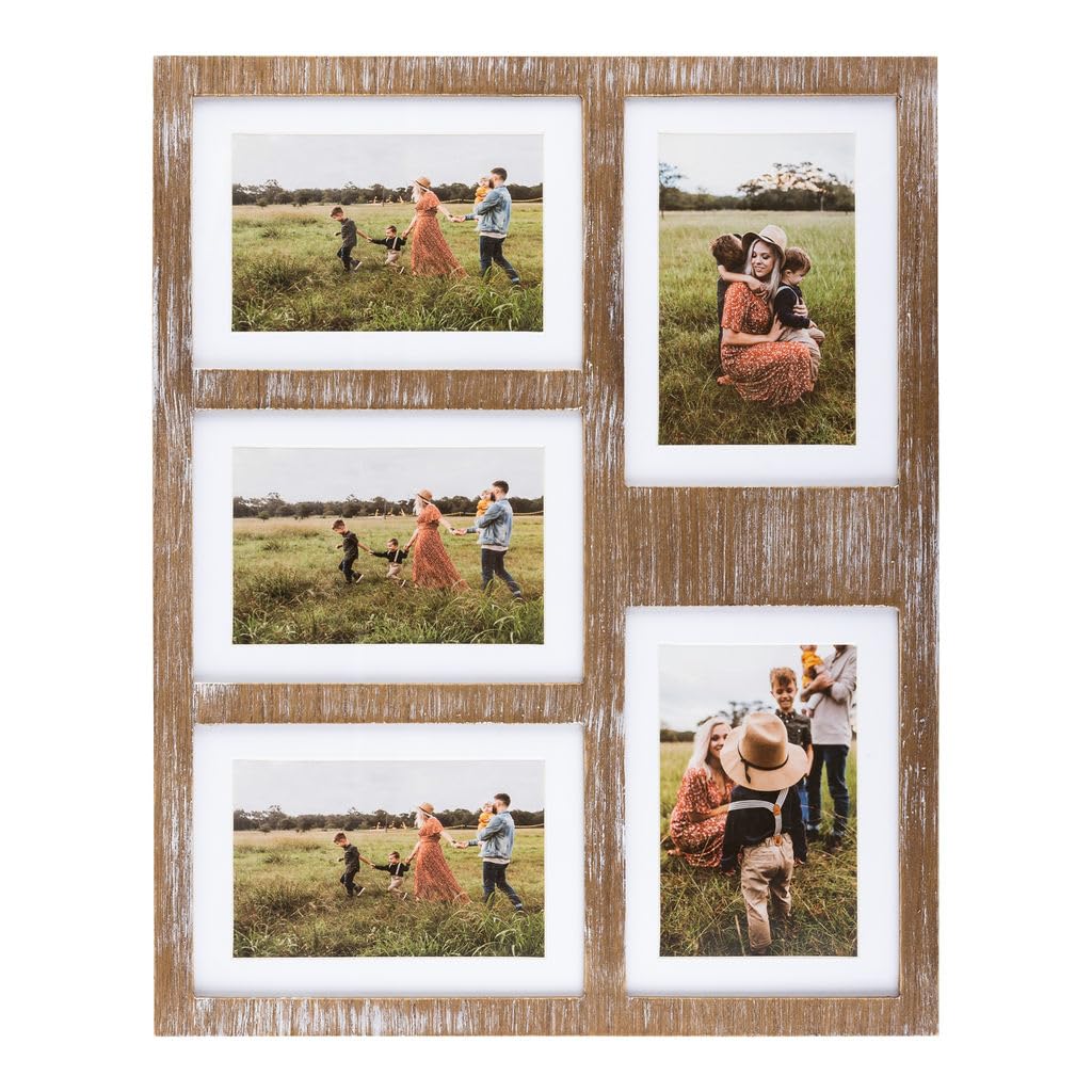 GLM 4x6 or 5x7 Collage Picture Frames for Wall, Holds 5 Photos, 5x7 Picture Frame Collage or 4x6 Picture Frame Collage, Farmhouse Picture Frames Collage Wall Decor (Brown)