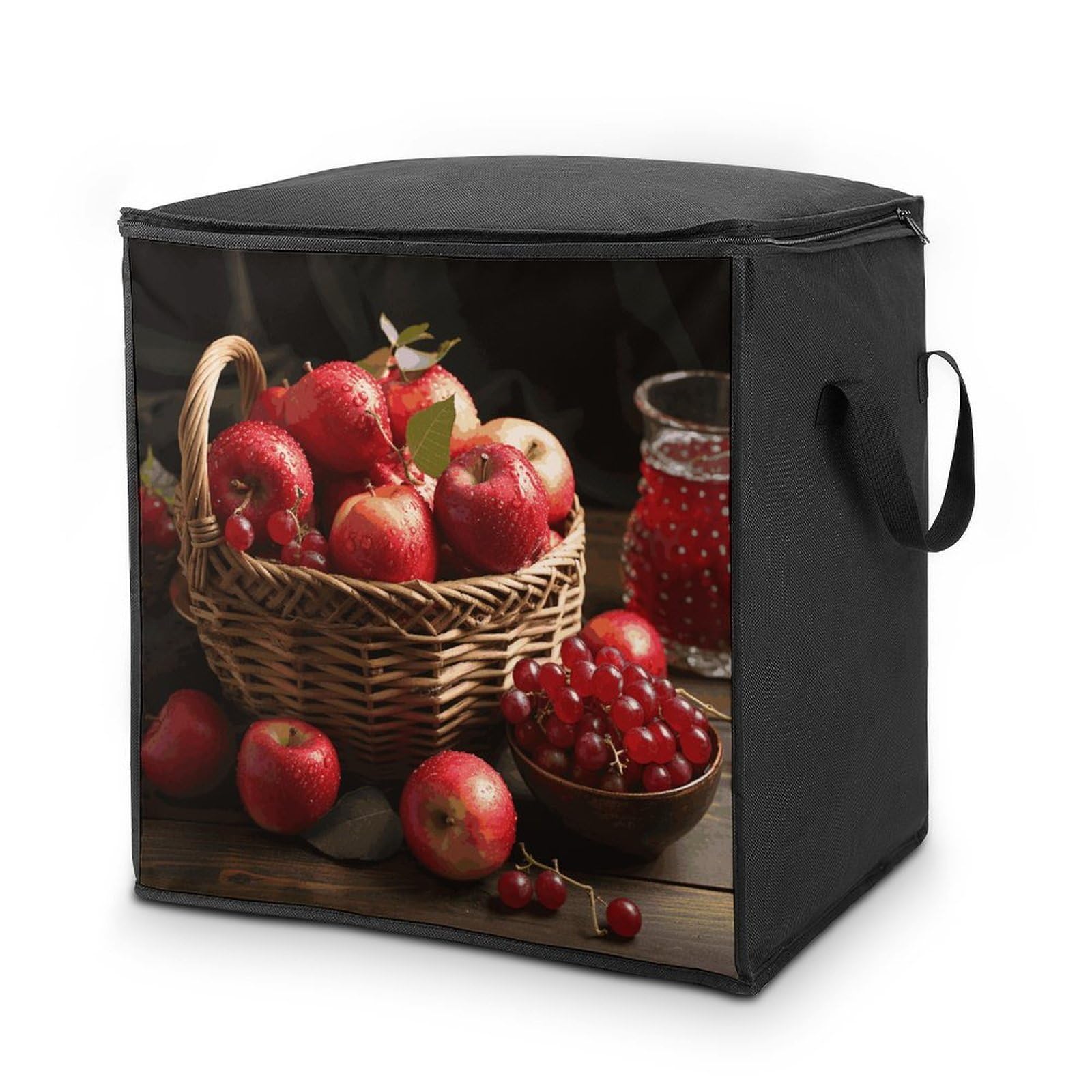 Red Fruit in A Basket Storage Bags Comforter Quilt Blanket Clothes with Zipper & Handles Easy to Fit King Size Comforter Set Closet Under Bed Organizer for Dorm Pillows Bedding 70L
