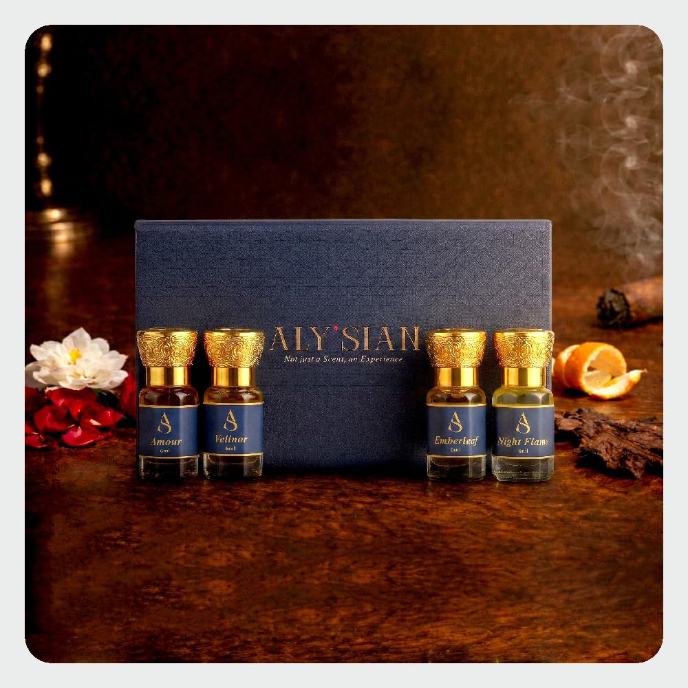 ALY'SIAN Attar for Men & Women Combo Pack 4 Bottles of 6ml Each Assorted Luxury Non Alcoholic Roll-On Attar Perfume Collection Arabic & French Blend Fragrance Set Gift Hamper for Him & Her Ideal for Special Occasions Gift Set For Unisex long lasting-image-14