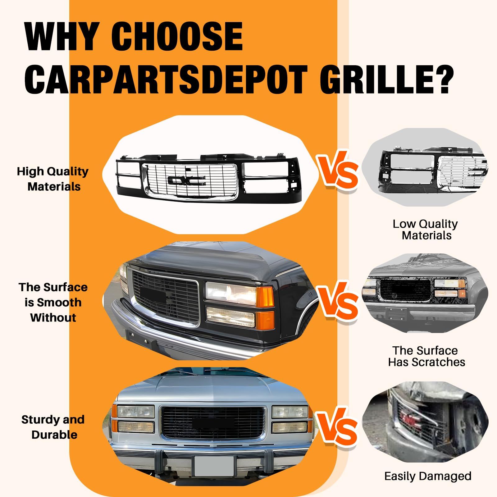 Amazon | CarPartsDepot フロントグリルクロムオープニング 1994-2000