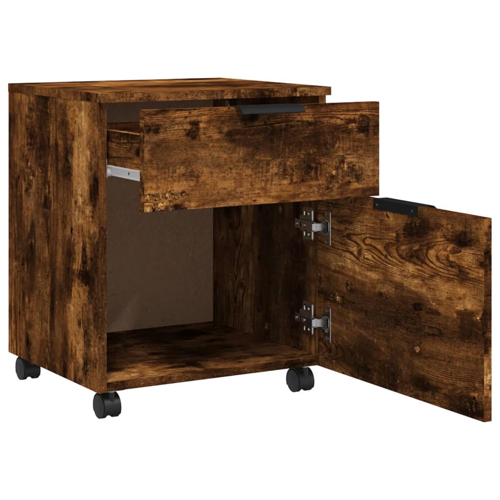Schedario con Ruote Rovere Fumo 45x38x54 cm Legno Multistrato,Cassettiera, Mobiletto da Ufficio con Serratura,Regolabile per Cartelle Sospese, Superficie Testurizzata, per Ufficio, Studio