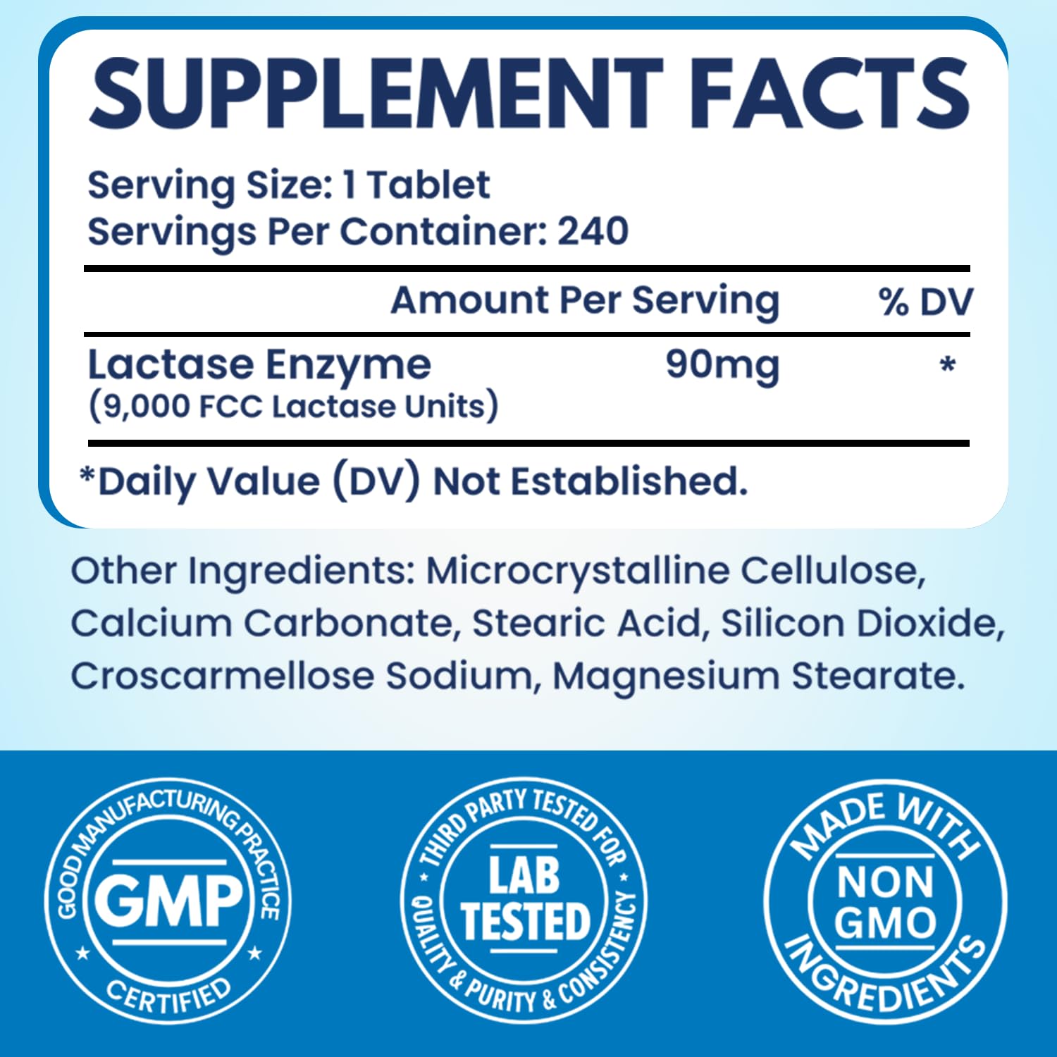 Lactase Enzyme 9,000 FCC Units - Lactose Intolerance Relief 240 Tablets — Amazon image 2