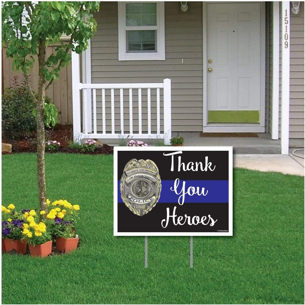 VictoryStore Yard Decorations: Police Thank You Heroes Yard Sign - Waterproof Sign, Measures 18 Inches By 24 Inches Includes 2 Stakes, 13517