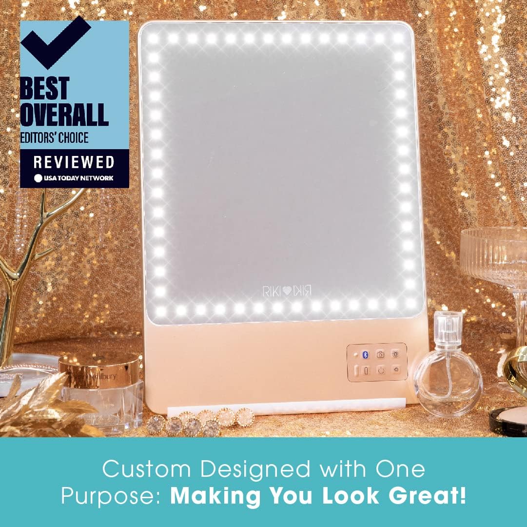Hоlіdау Dеаlѕ 🛒 Riki Skinny Smart Vanity Mirror with HD LEDs, Magnifying Mirror Attachment, Phone Holder and Bluetooth Control (Champagne Gold, 10X Magnification) Bеѕt Prоmо Riki Skinny Smart Vanity Mirror with HD LEDs, Magnifying Mirror Attachment, Phone Holder and Bluetooth Control (Champagne Gold, 10X Magnification)