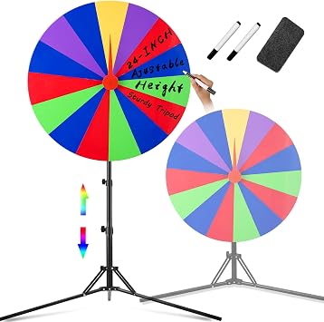 24 inch Spinning Prize Wheel with Stand, Heavy-Duty Storable Spinning Wheel for Prizes, DIY Wheel Spinner for Trade Shows Carnivals Fortune Spinning Game, Heigh Adjusable 20-71