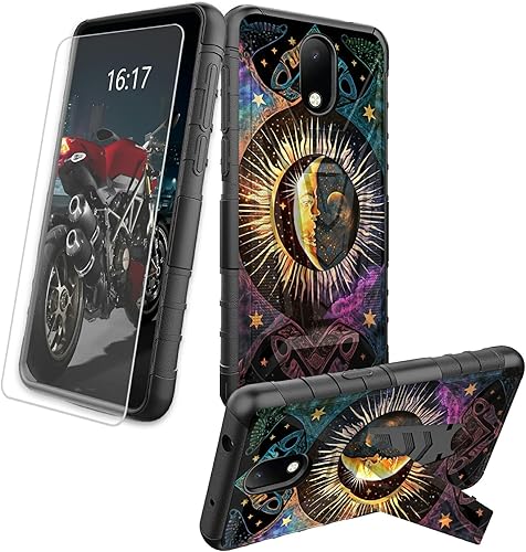 Miniatura 25 de AT&T Calypso 2 (U319AA) Funda con protector de pantalla de vidrio templado resistente con función atril integrado para debut de críquet, ciervo