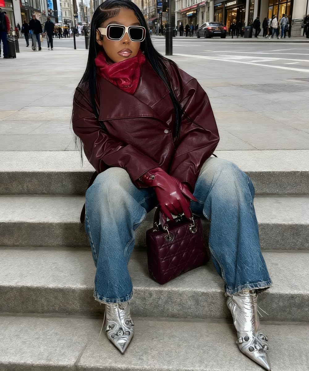 Glitrandi Cropped Faux Leather Jacket Women Trendy Streetwear Fashion Top Coat - Image 4