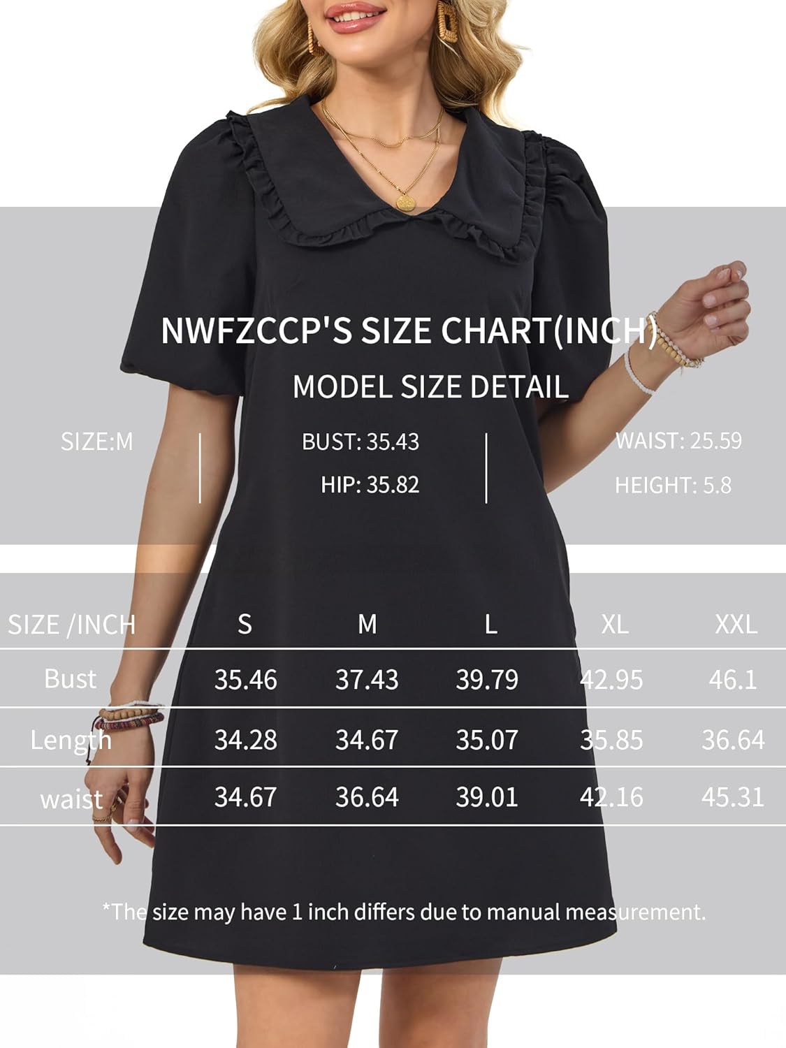 Summer Dress for Women Fashion Casual Bubble Short Sleeve Collared Mini A-Line Dress with Pockets - Image 6