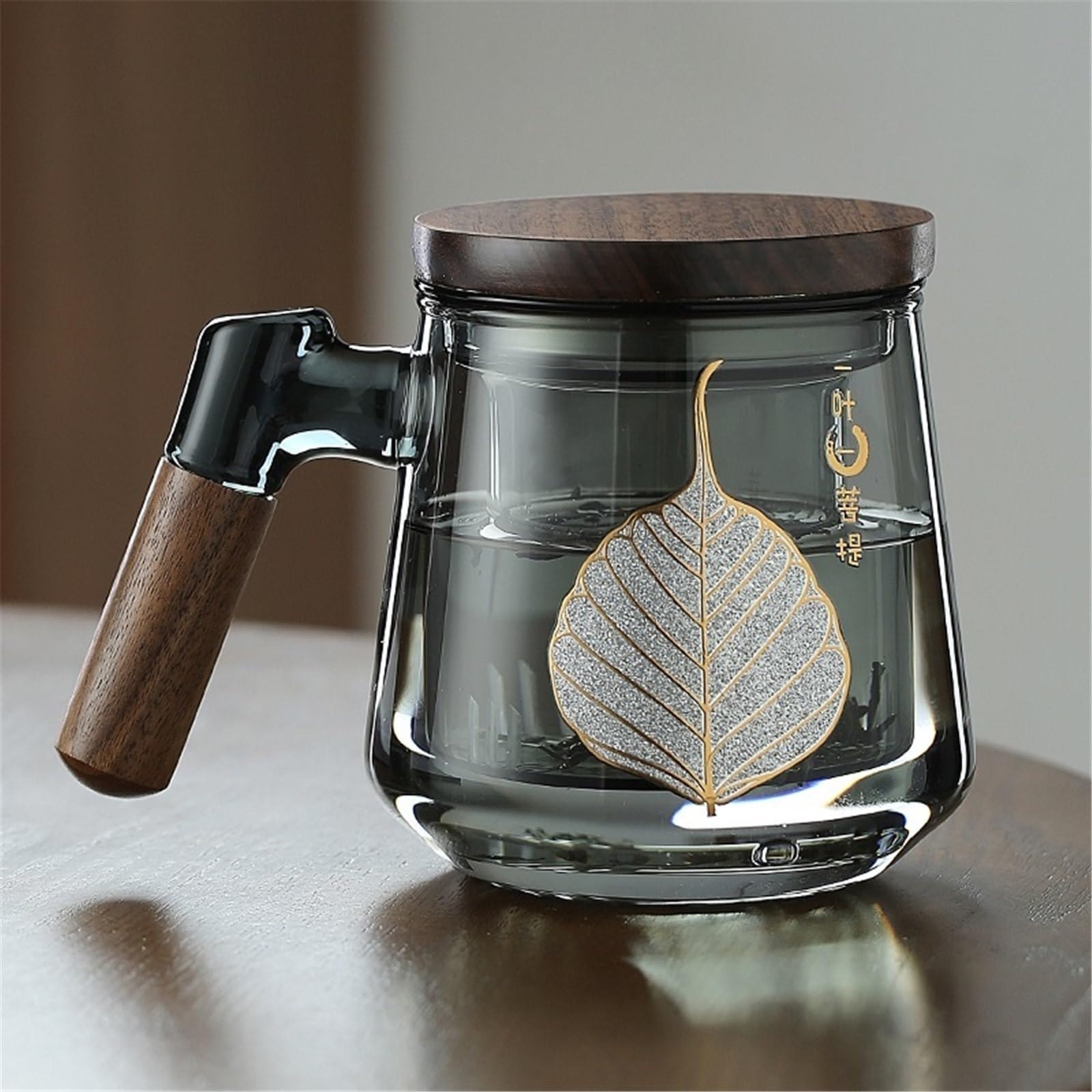 Cocina Taza de té vidrio con infusor y tapa, 15.2 oz Jugo(Grey)