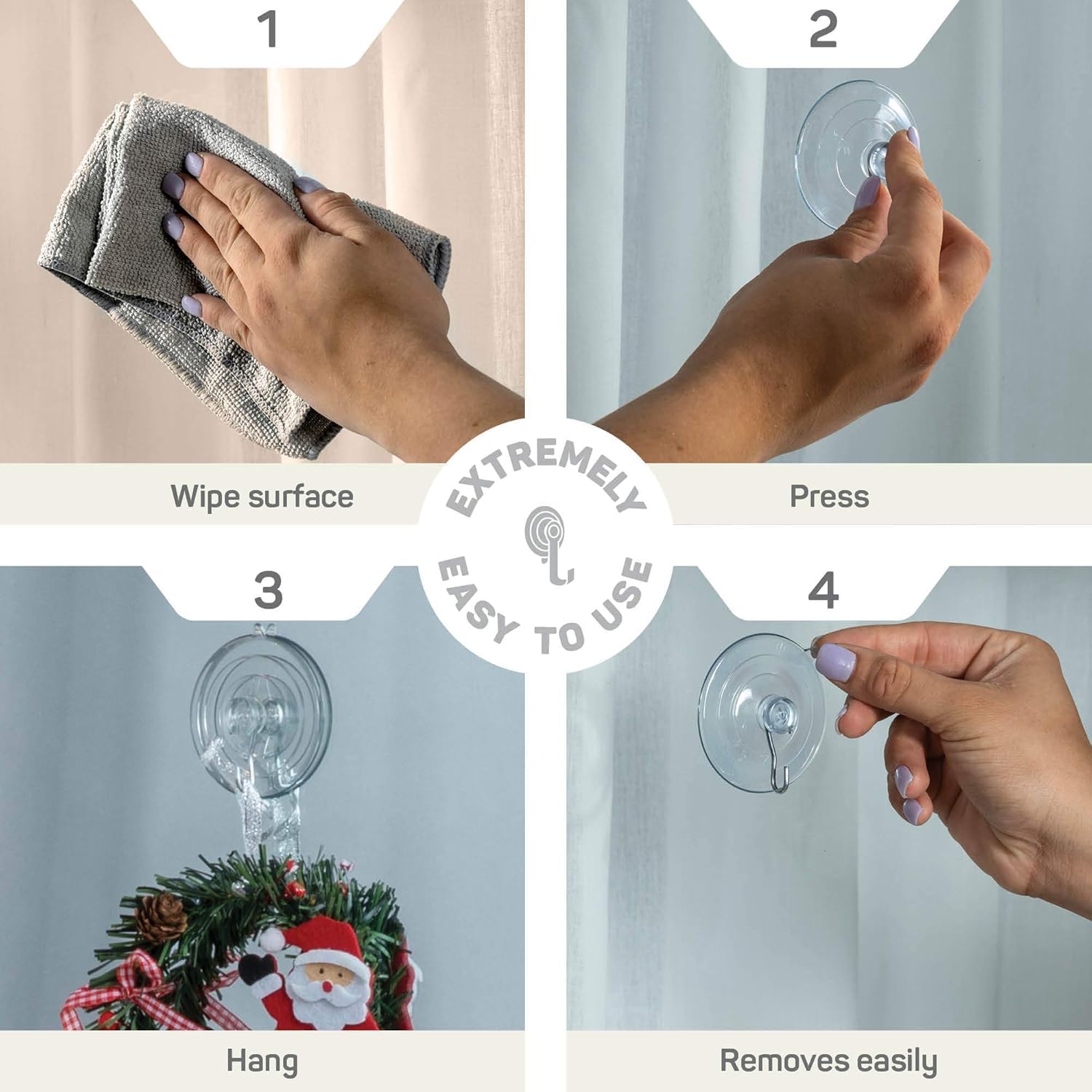 SEWANTA Ganci a ventosa multiuso [10PK Combo Set] potenti ventose per finestre con ganci da utilizzare per appendere su vetro, finestre, porte, specchi, piastrelle. Il set include: 2 grandi, 4 medi, 4