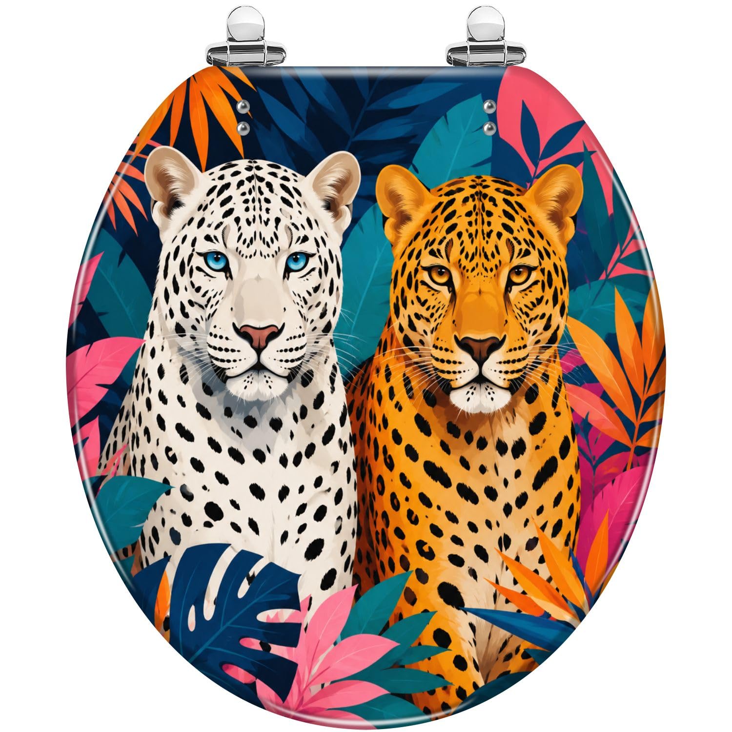 Asiento de inodoro redondo con estampado de guepardo para baño