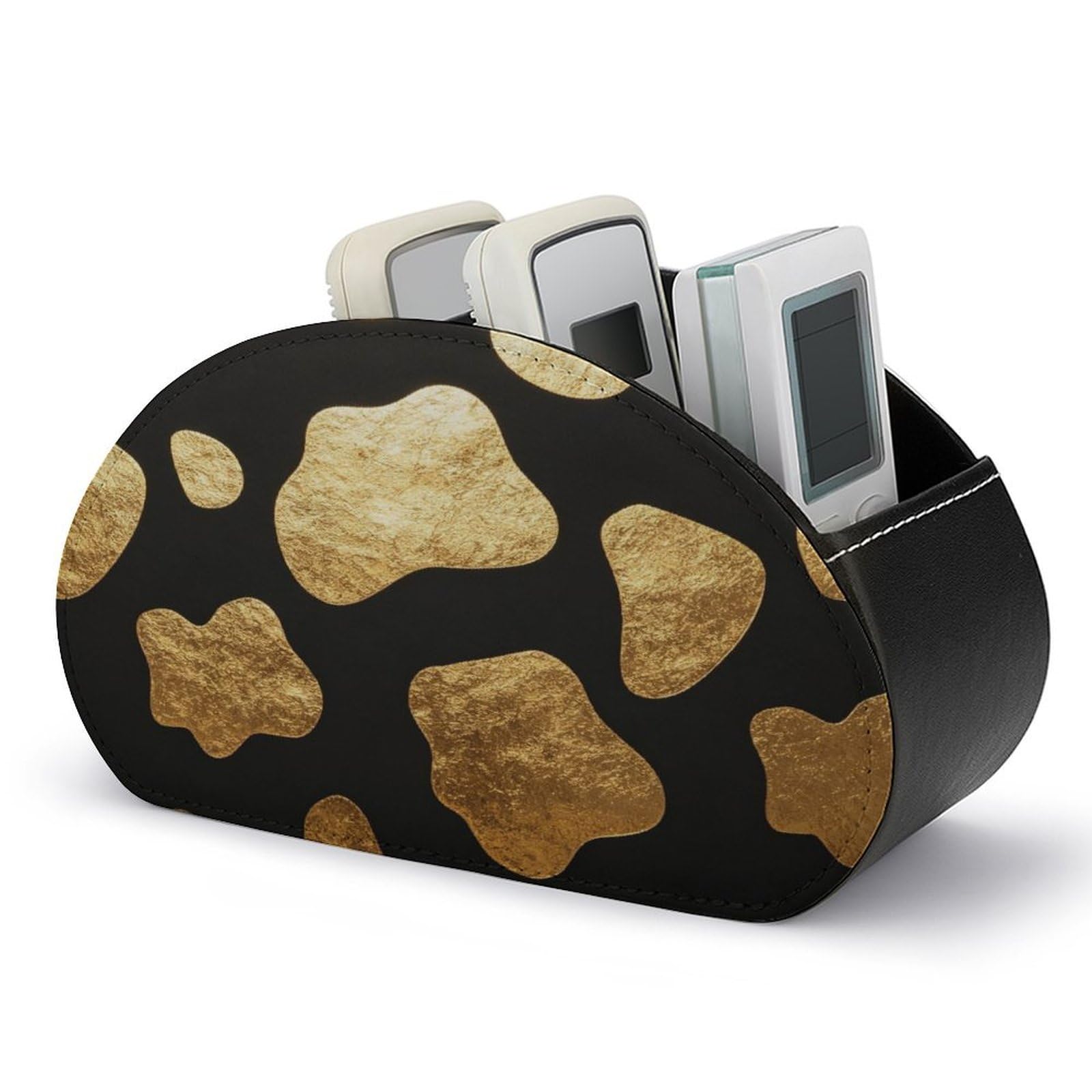Btcowzrv Style Golden Cow Print Remote Control Holder With 5 Compartments