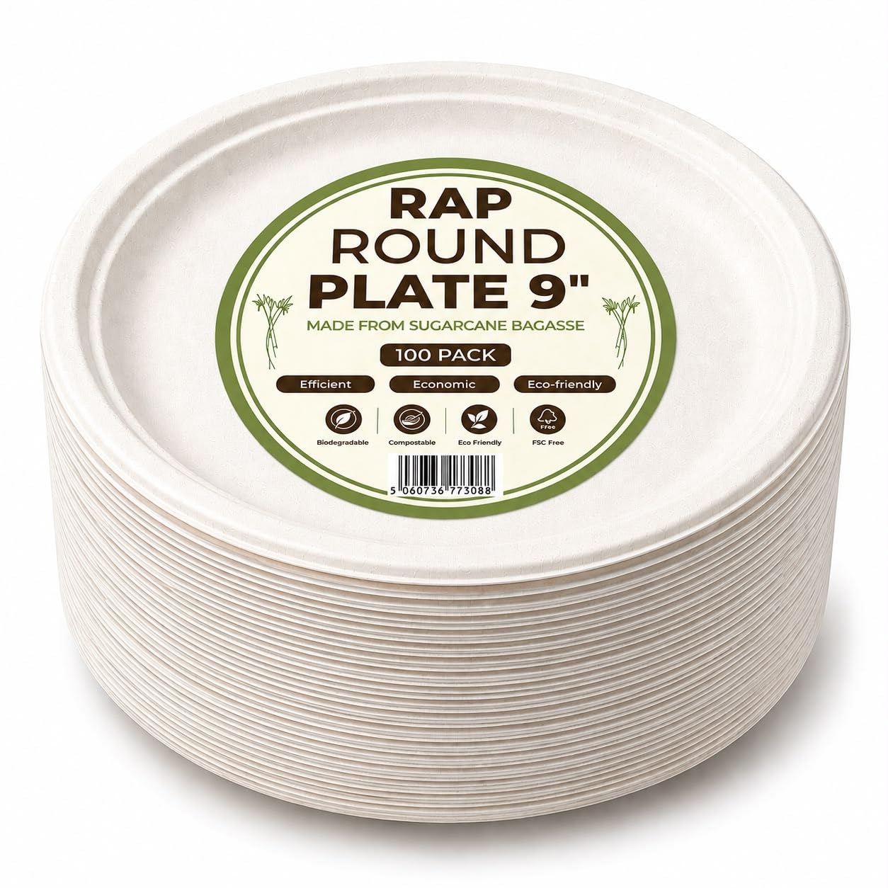 Strong Paper Plates 9 Inch 100 Pack Bagasse Compostable Disposable Party