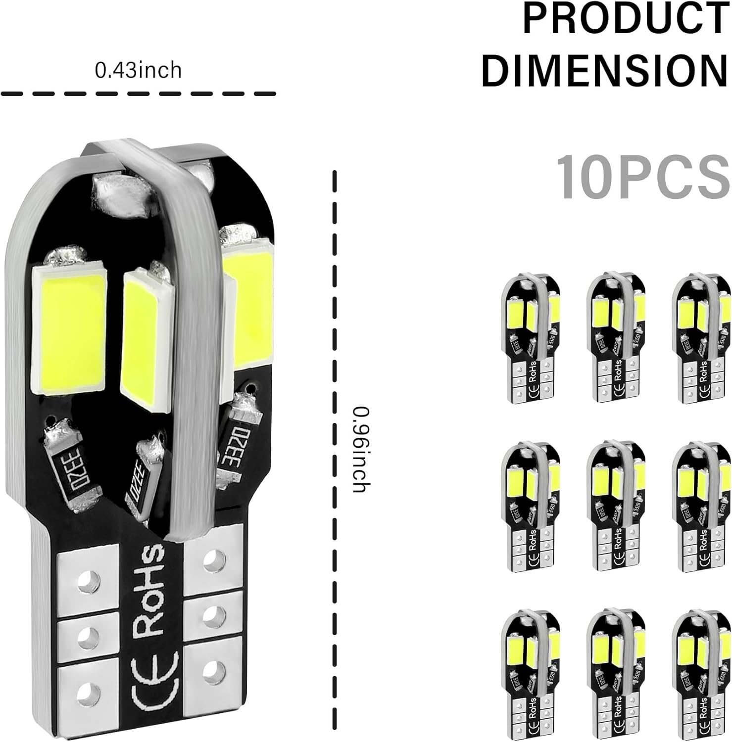 Stacool 10PCS T10 Interior Car Lights,12V Super Bright T10 LED Bulb for Map Lights,Reading Lights,License Plate Lights,Universal 5630 8SMD Car LED Lights Car Accessories for Most Cars (White)