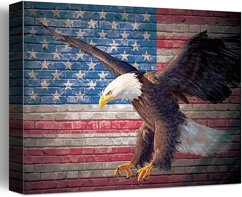 Lienzo decorativo rústico con bandera estadounidense, bandera estadounidense y estilo antiguo de aviones, póster impreso para decoración de hogar,