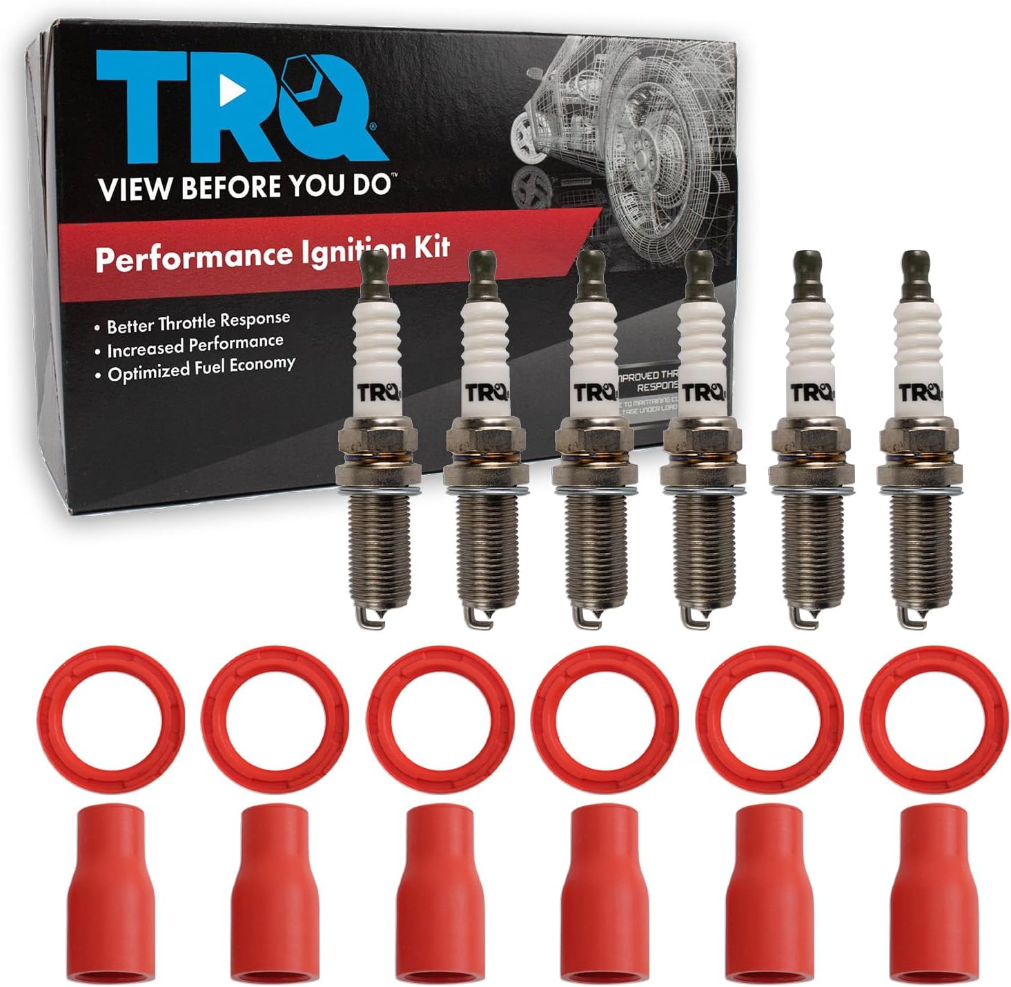 TRQ Ignition Coil and Spark Plug Kit 12 Piece Compatible with 2009 Hyundai Genesis 2009 Kia Borrego