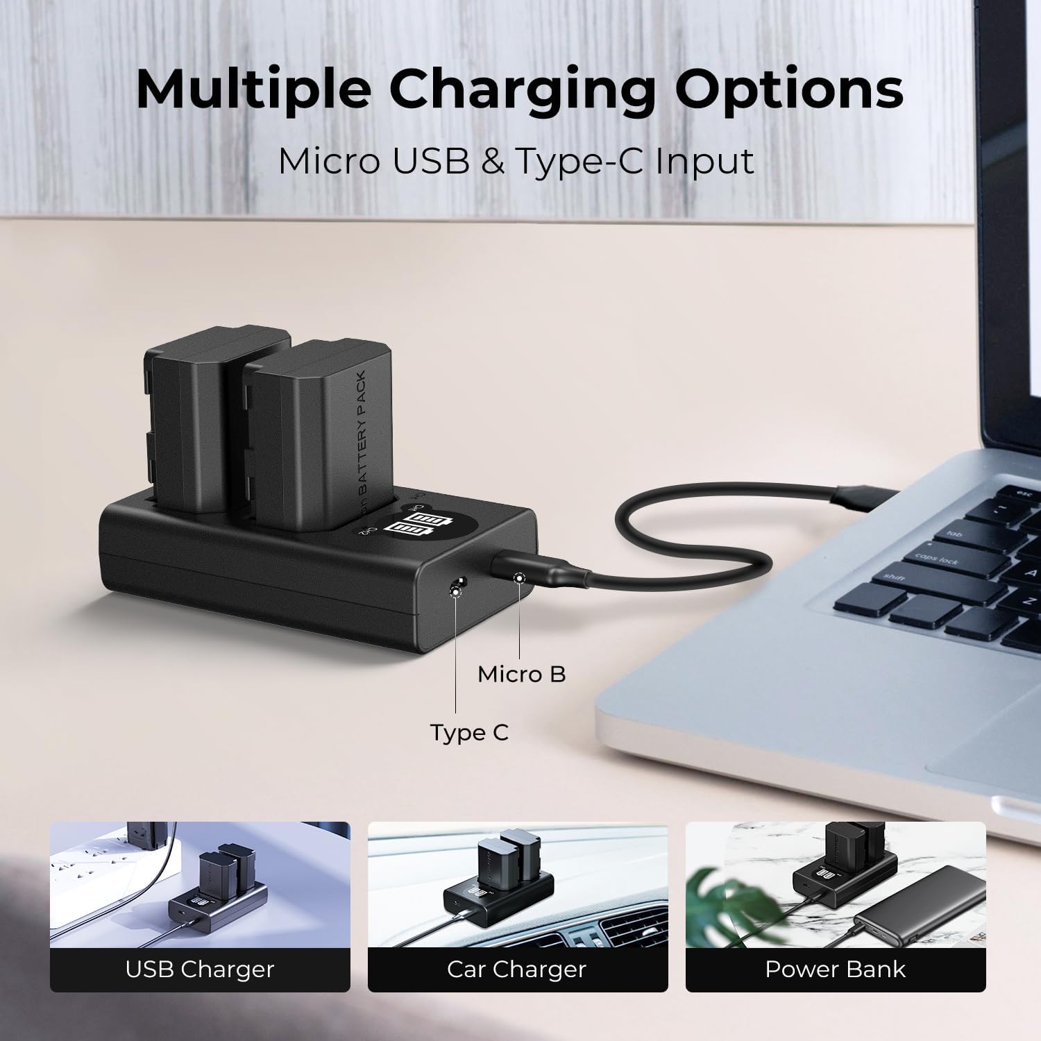 K&F Concept NP-FW50 Charger, Dual Slot LCD ZV-E10 Battery Charger Compatible with Sony A7, A7ii, A6000, A6300, A6400, ZV-E10 Cameras